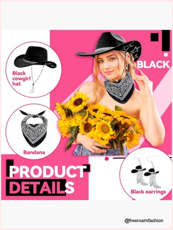Cowgirl Hat Set with Bandana Heart Sunglasses and Earrings Rhinestone Star main image 6